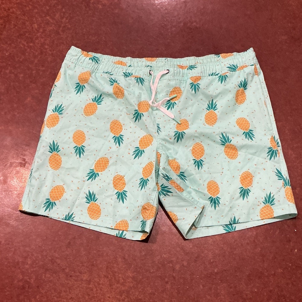Pineapple Print Men's Swim Trunks - Green and Orange